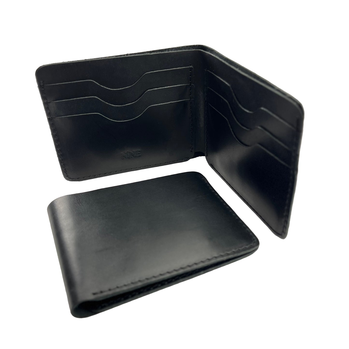 Handmade crazy horse cowhide leather | Black Bifold Wallet by Nine Leather & Watch