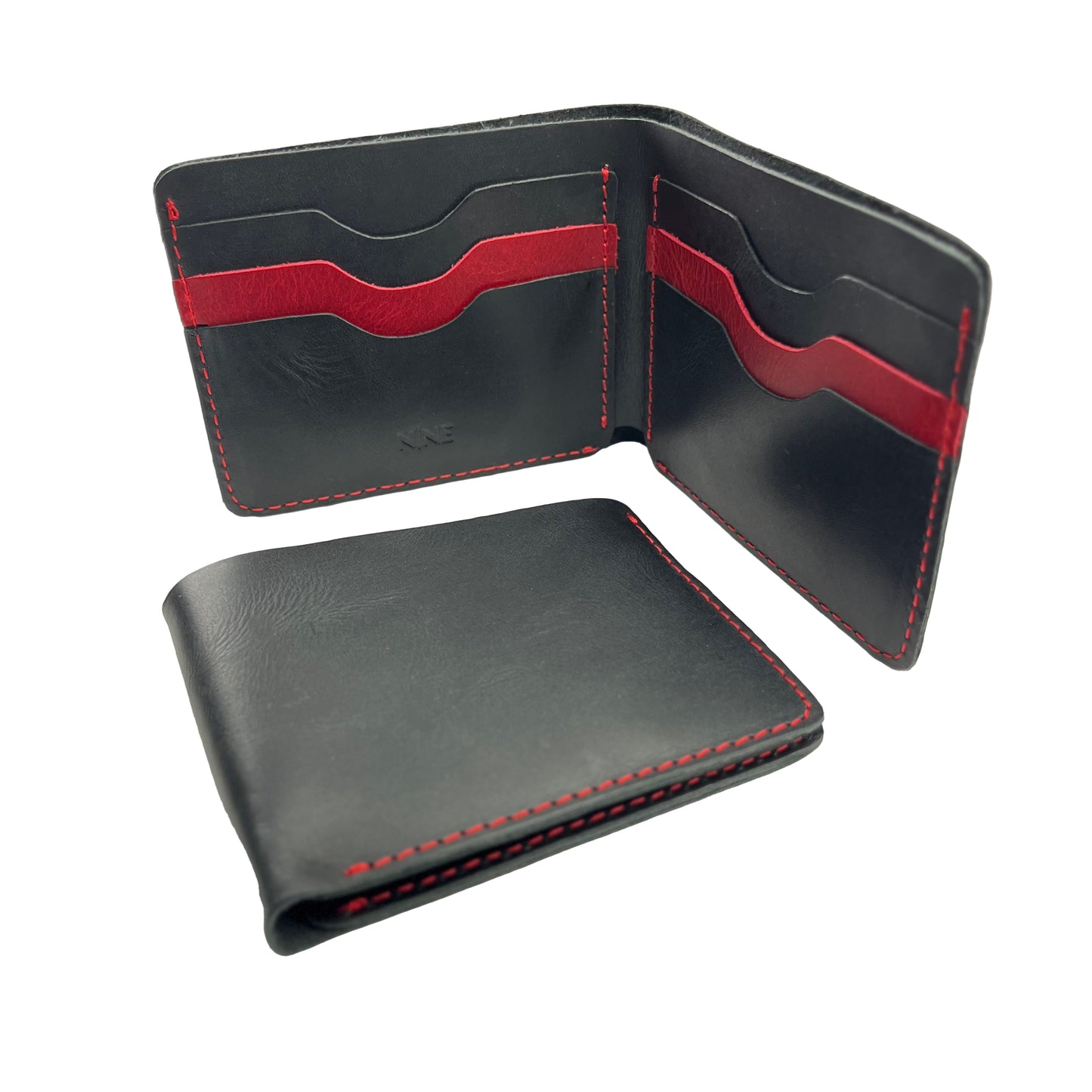 Handmade crazy horse cowhide leather | Black & Red Bifold Wallet by Nine Leather & Watch