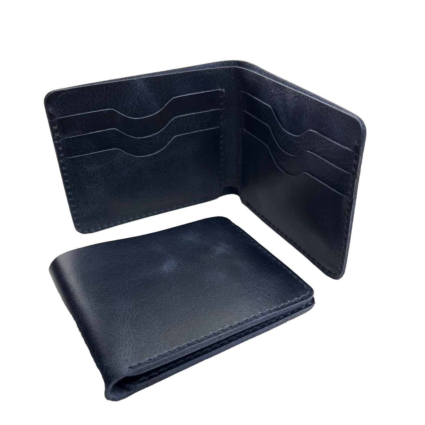 Handmade crazy horse cowhide leather | Blue Bifold Wallet by Nine Leather & Watch