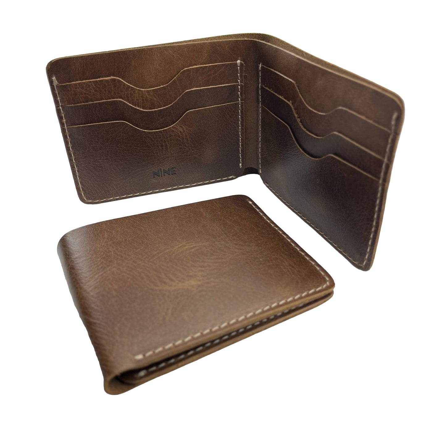 Handmade crazy horse cowhide leather | Brown Bifold Wallet by Nine Leather & Watch
