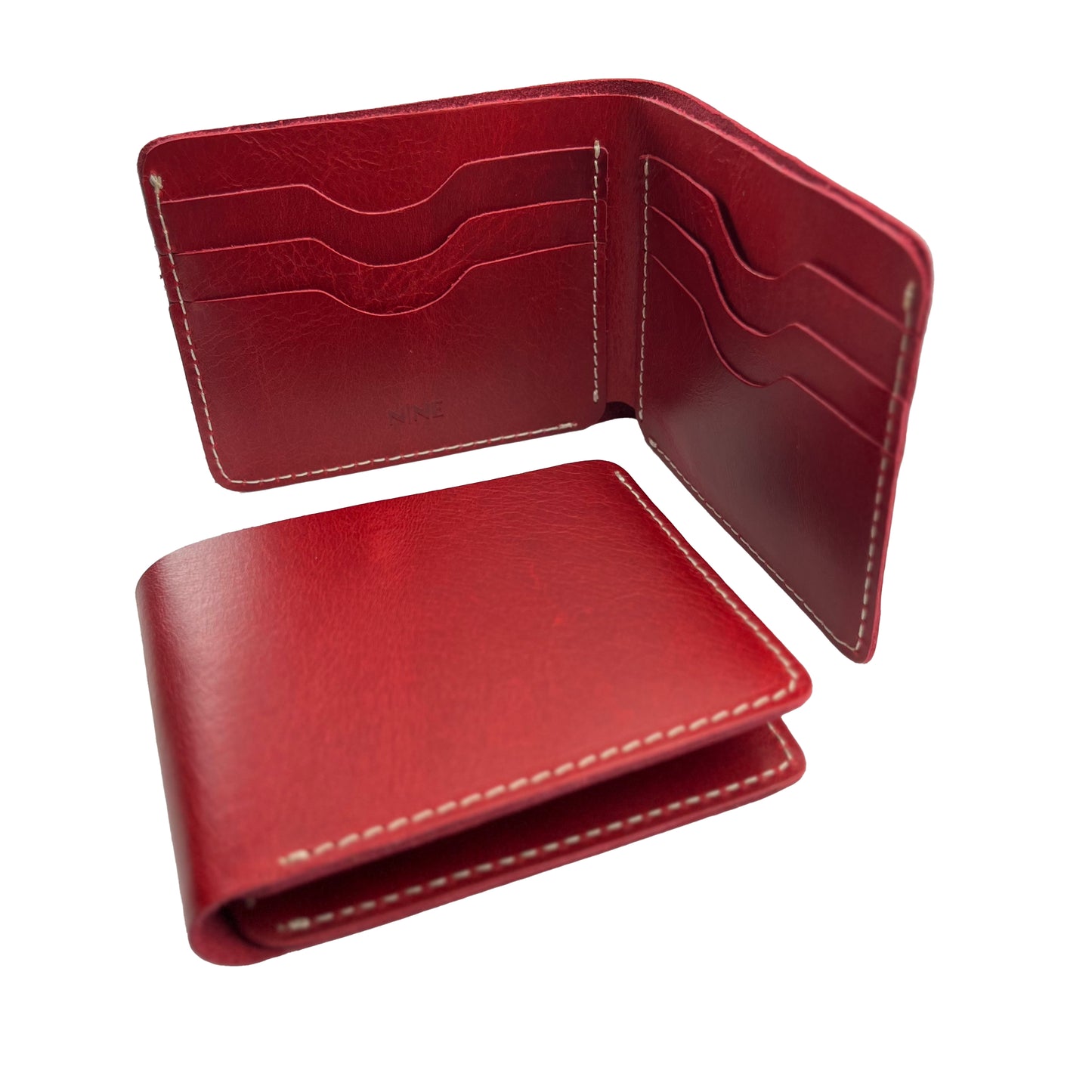 Handmade crazy horse cowhide leather | Red Bifold Wallet by Nine Leather & Watch