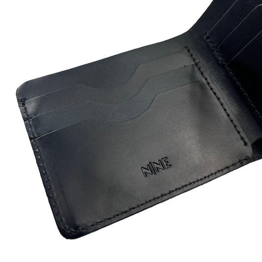 Handmade crazy horse cowhide leather | Black Bifold Wallet by Nine Leather & Watch