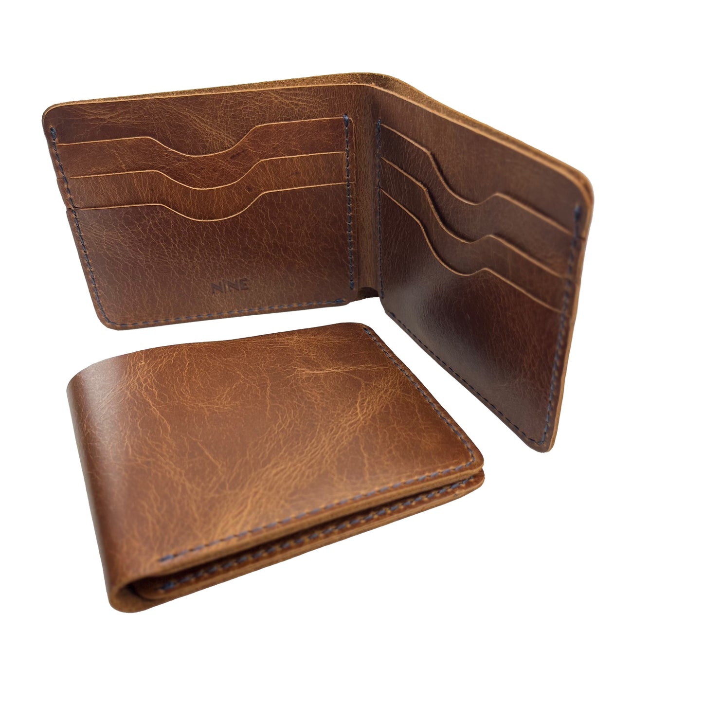 Handmade crazy horse cowhide leather | Tan Brown Bifold Wallet by Nine Leather & Watch