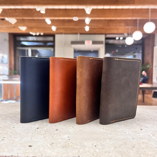 NINE Leather ID Card Wallets Lined Up in 4 colors