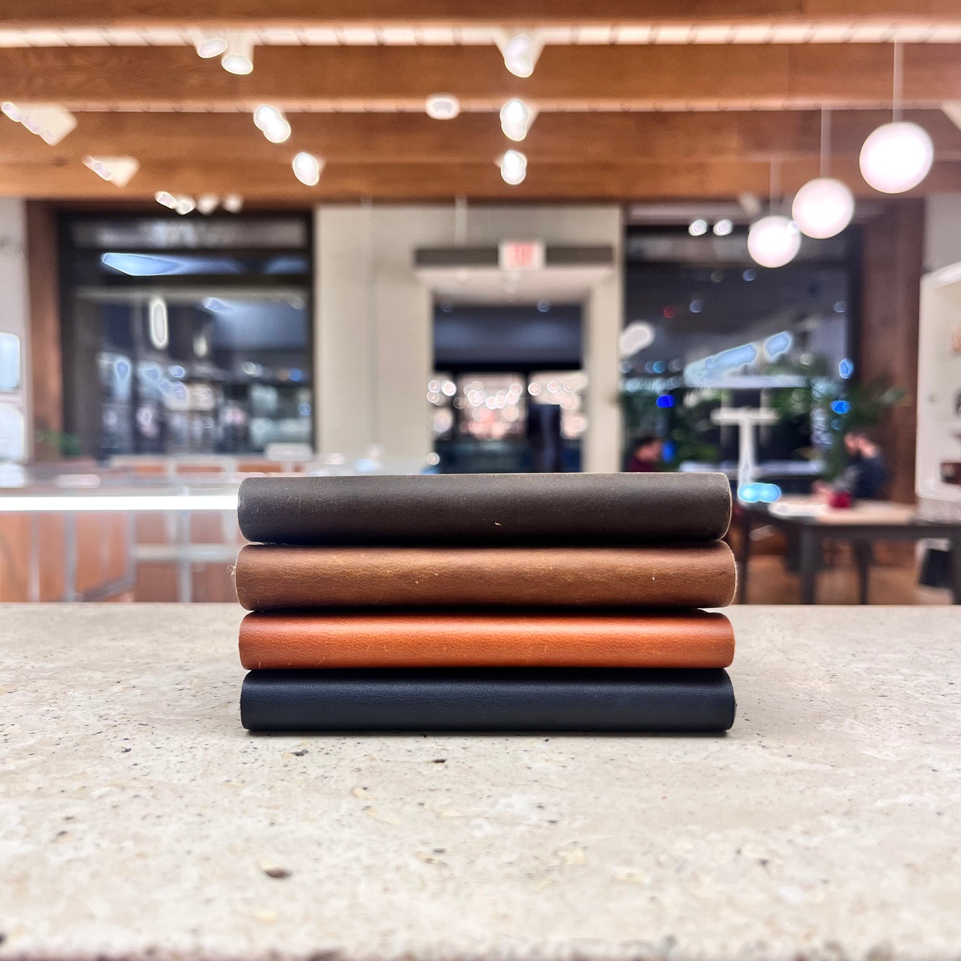 NINE Leather ID Card Wallets Stacked Up in 4 colors