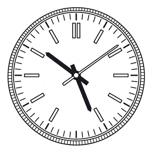 Black and white line art illustration of a clean watch dial with uniform baton hour markers and no date window, demonstrating the standard layout for a Miyota 2035 quartz movement.