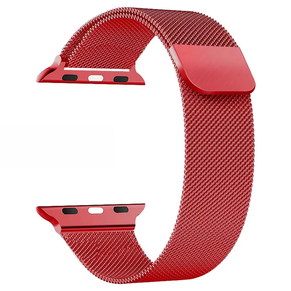 Stainless Steel Mesh Magnetic Apple Watch Band in Red Color