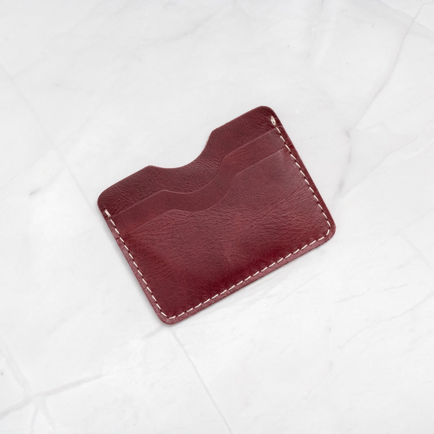 burgundy Full-Grain Leather Compact Card Wallet, ultra-slim for front-pocket carry.