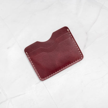 burgundy Full-Grain Leather Compact Card Wallet, ultra-slim for front-pocket carry.