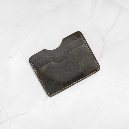 Olive Green Full-Grain Leather Compact Card Wallet (4.0" x 3.0") for essential cards.